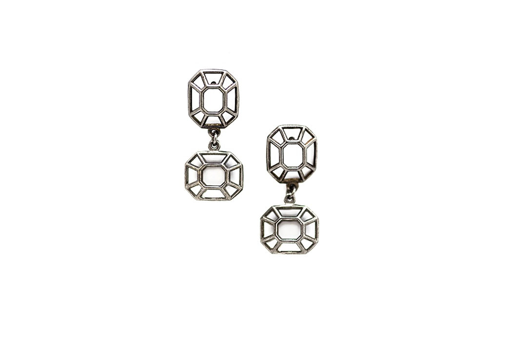 Double Emerald | silver earrings