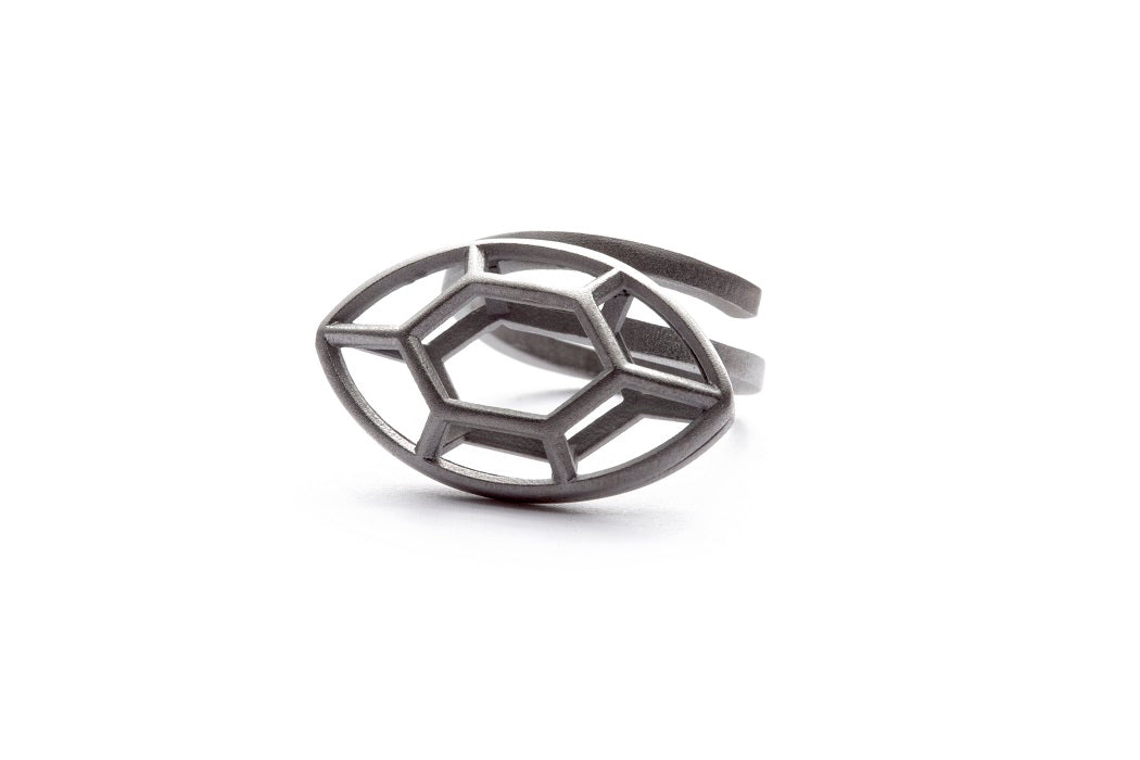 Navette | large rhodiumplated silver ring