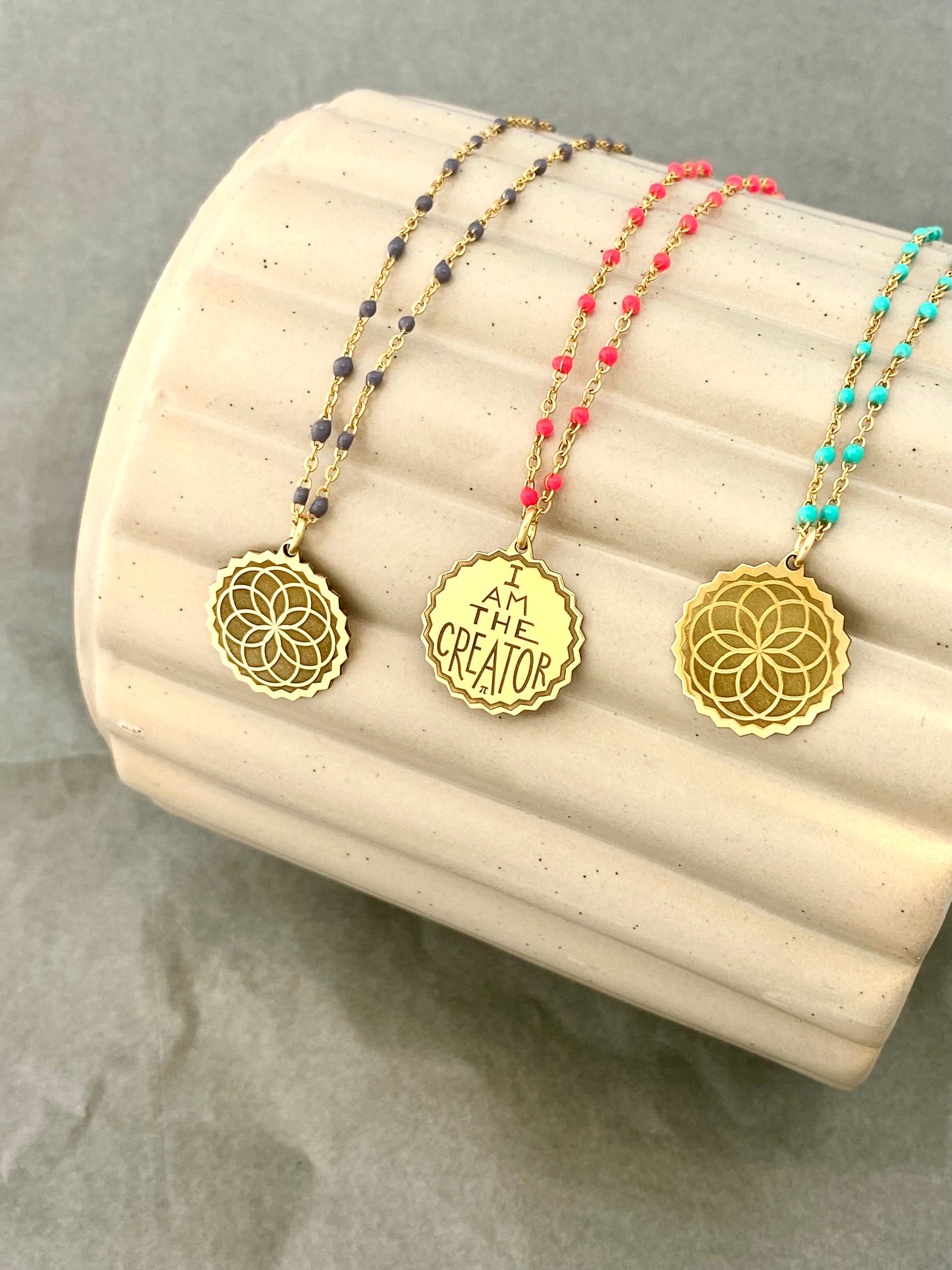 the creator | lucky charm | long brass pendant + colored chain