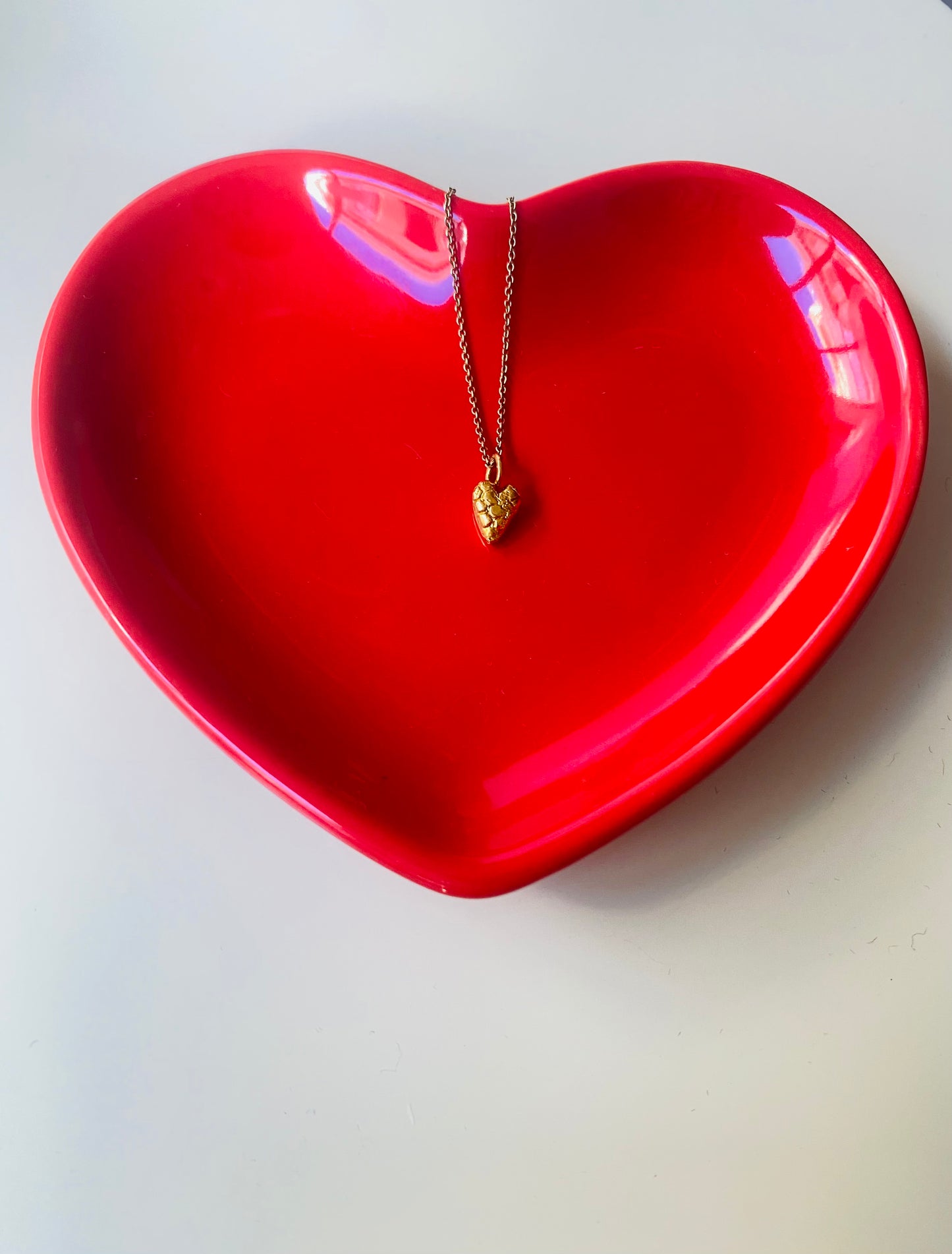 Tiny strawberry heart pendant | silver 22k goldplated